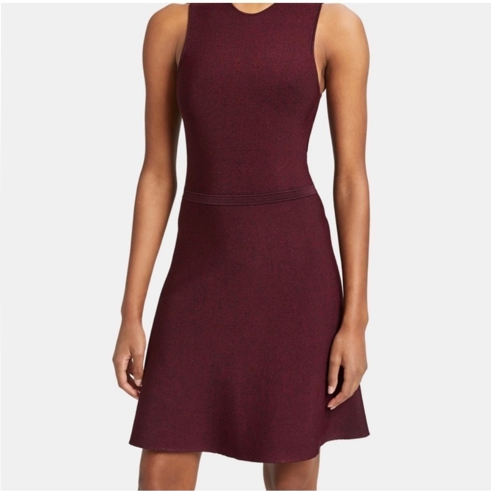 Theory Knit Flare Mini Dress in Burgundy - Picture 5 of 12